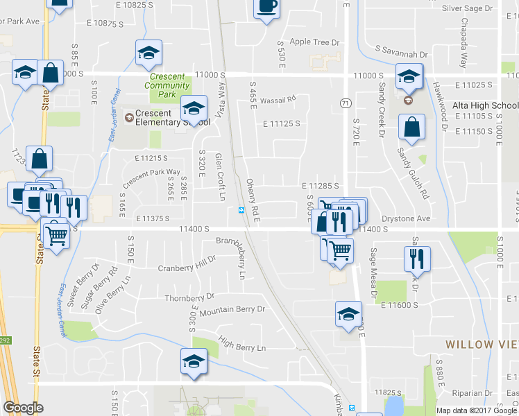 map of restaurants, bars, coffee shops, grocery stores, and more near 468 East Montana Drive in Sandy