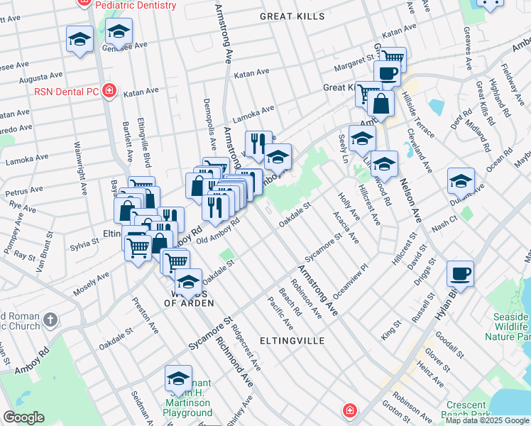 map of restaurants, bars, coffee shops, grocery stores, and more near 469 Robinson Avenue in Staten Island
