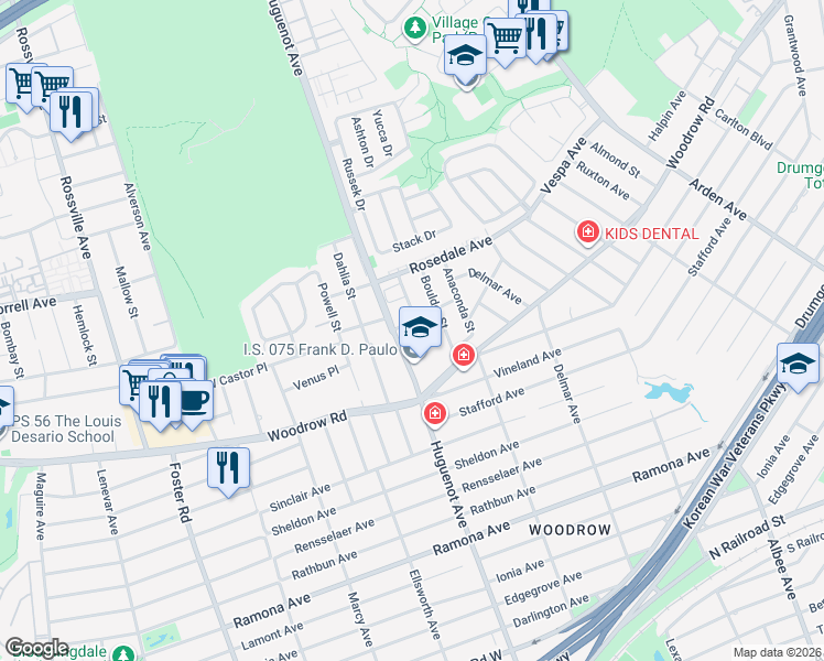 map of restaurants, bars, coffee shops, grocery stores, and more near 70 Castor Pl in Staten Island