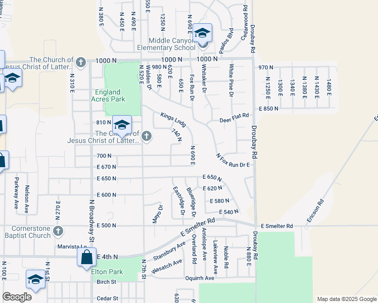 map of restaurants, bars, coffee shops, grocery stores, and more near 677 East 700 North in Tooele