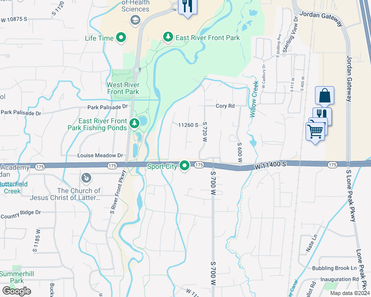 map of restaurants, bars, coffee shops, grocery stores, and more near 11398 South 765 West in South Jordan