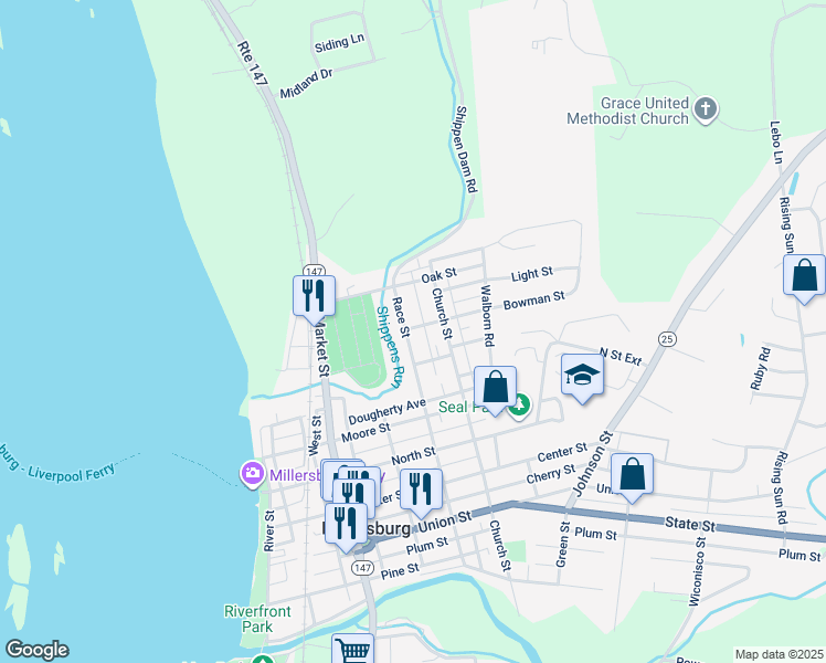 map of restaurants, bars, coffee shops, grocery stores, and more near 762 Race Street in Millersburg