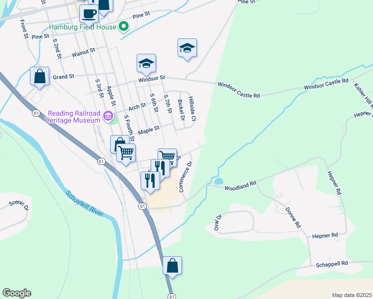 map of restaurants, bars, coffee shops, grocery stores, and more near 707 Hawk Ridge Drive in Hamburg