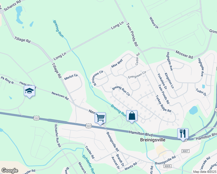map of restaurants, bars, coffee shops, grocery stores, and more near 8865 Breinig Run Circle in Breinigsville