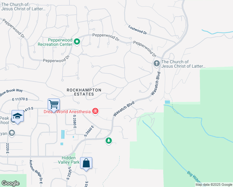 map of restaurants, bars, coffee shops, grocery stores, and more near 8 Snow Forest Cove in Sandy