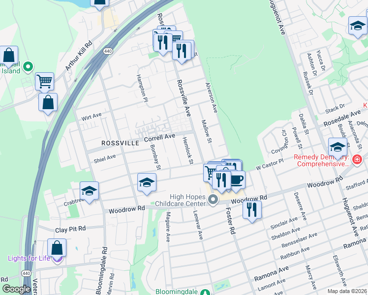 map of restaurants, bars, coffee shops, grocery stores, and more near 235 Gervil Street in Staten Island