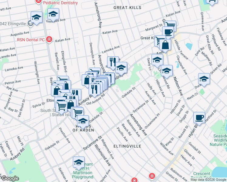 map of restaurants, bars, coffee shops, grocery stores, and more near 469 Robinson Avenue in Staten Island