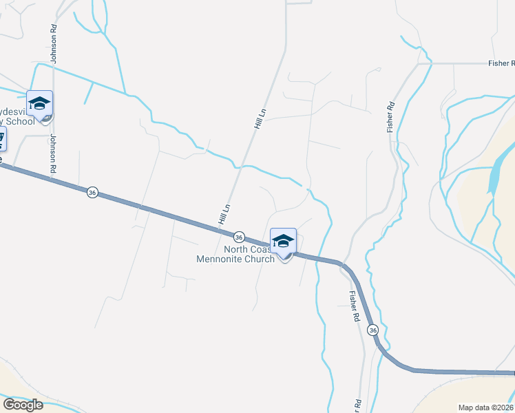 map of restaurants, bars, coffee shops, grocery stores, and more near 3100 Barber Creek Road in Hydesville