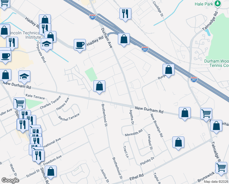 map of restaurants, bars, coffee shops, grocery stores, and more near 1410 Shadyside Place in South Plainfield