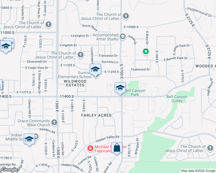 map of restaurants, bars, coffee shops, grocery stores, and more near 11341 Silver Buckle Way in Sandy