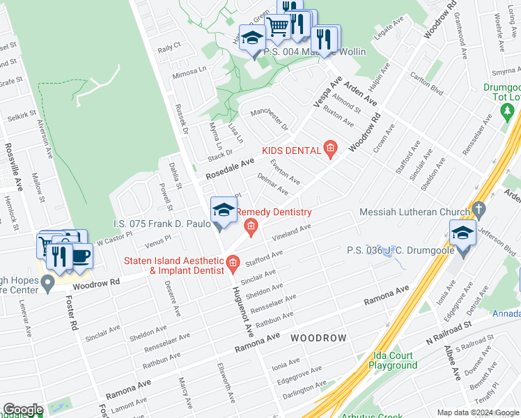 map of restaurants, bars, coffee shops, grocery stores, and more near 29 Anaconda Street in Staten Island