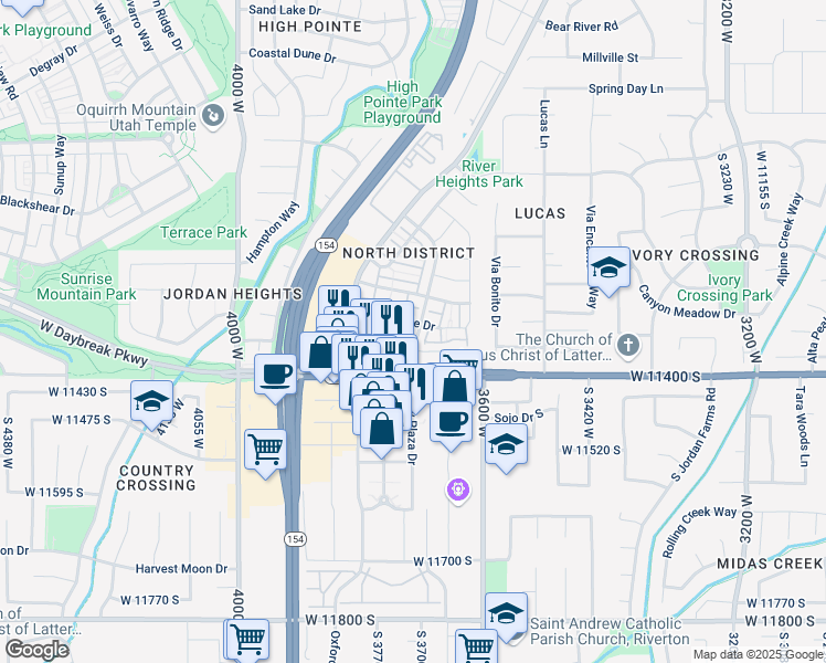 map of restaurants, bars, coffee shops, grocery stores, and more near 11358 Summer Heights Drive in South Jordan