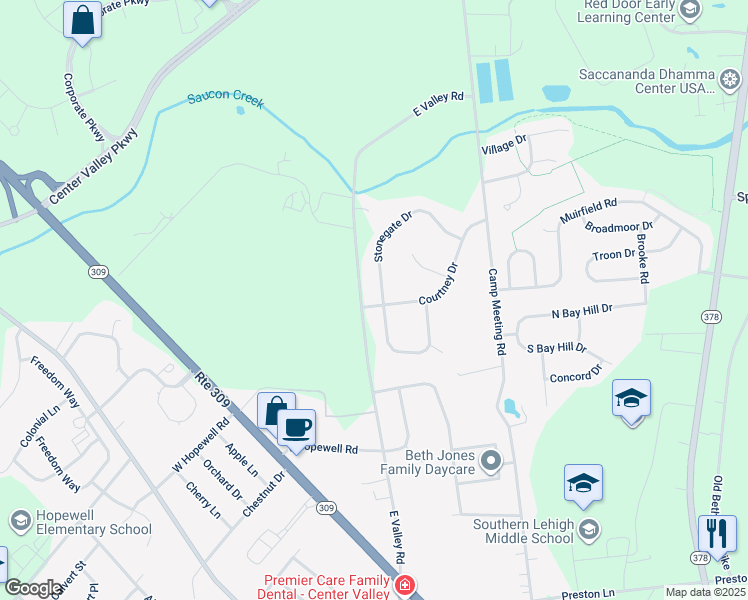 map of restaurants, bars, coffee shops, grocery stores, and more near 3607 Stonegate Drive in Lehigh County