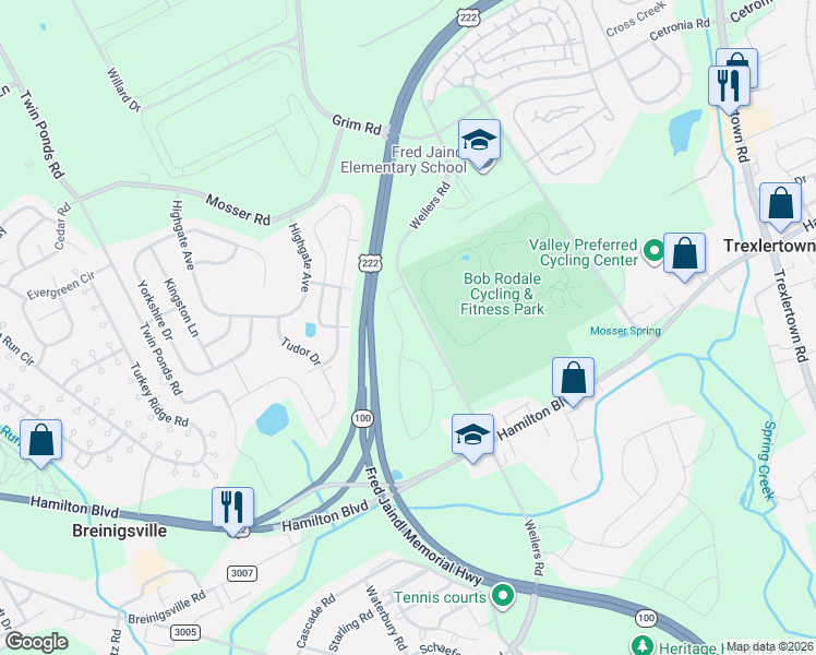 map of restaurants, bars, coffee shops, grocery stores, and more near 1116 Grim Road in Breinigsville