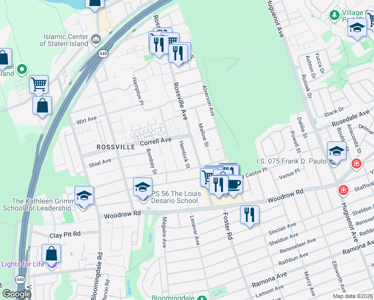 map of restaurants, bars, coffee shops, grocery stores, and more near 762 Rossville Avenue in Staten Island