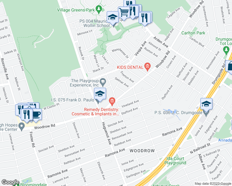 map of restaurants, bars, coffee shops, grocery stores, and more near 31 Anaconda Street in Staten Island