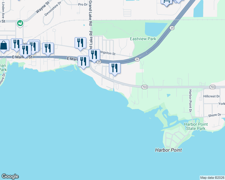 map of restaurants, bars, coffee shops, grocery stores, and more near 1840 East Market Street in Celina