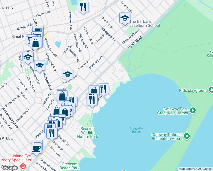 map of restaurants, bars, coffee shops, grocery stores, and more near 360 Great Kills Road in Staten Island