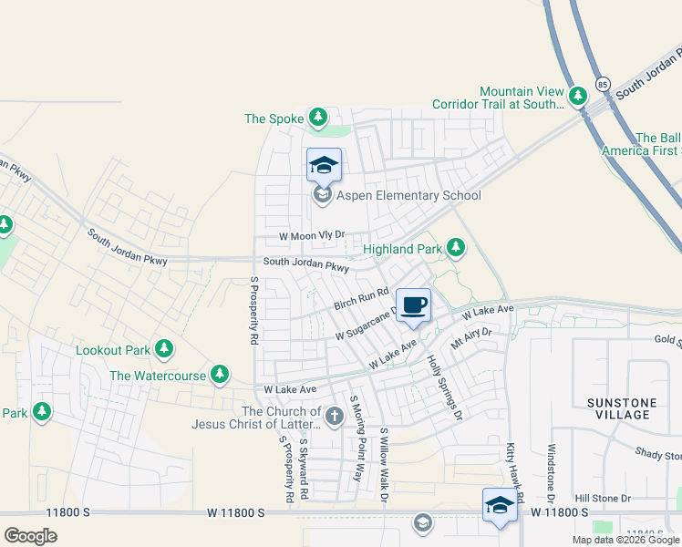 map of restaurants, bars, coffee shops, grocery stores, and more near 11348 Sandbank Way in South Jordan