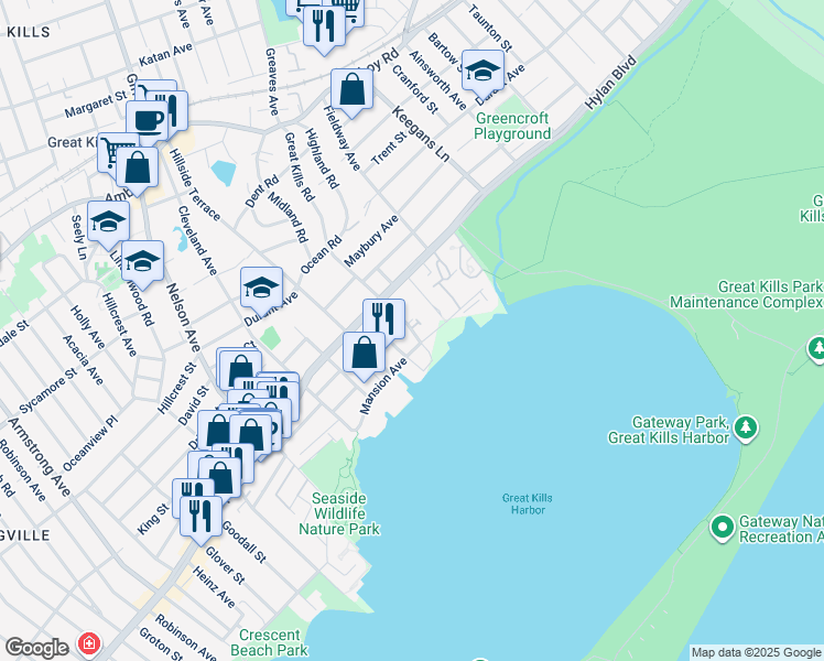 map of restaurants, bars, coffee shops, grocery stores, and more near 125 Mansion Avenue in Staten Island