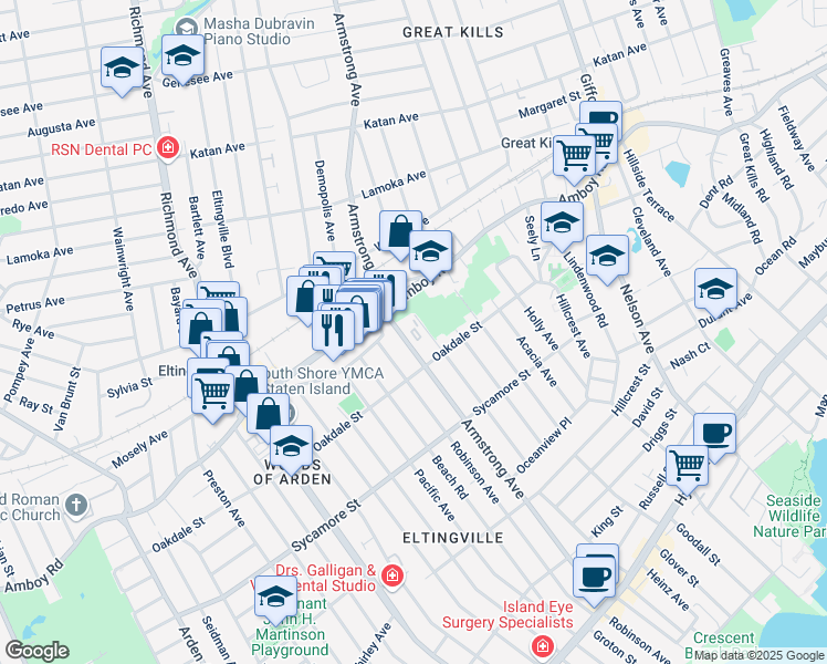 map of restaurants, bars, coffee shops, grocery stores, and more near 469 Robinson Avenue in Staten Island