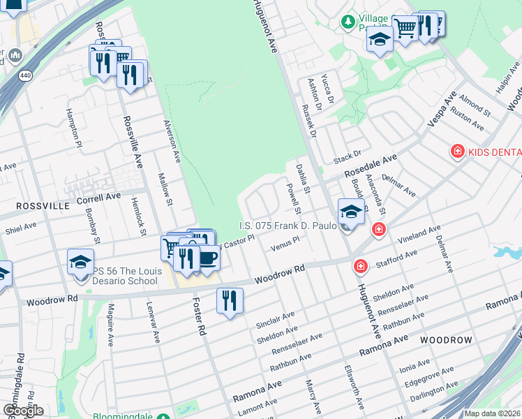 map of restaurants, bars, coffee shops, grocery stores, and more near 96 Covington Circle in Staten Island