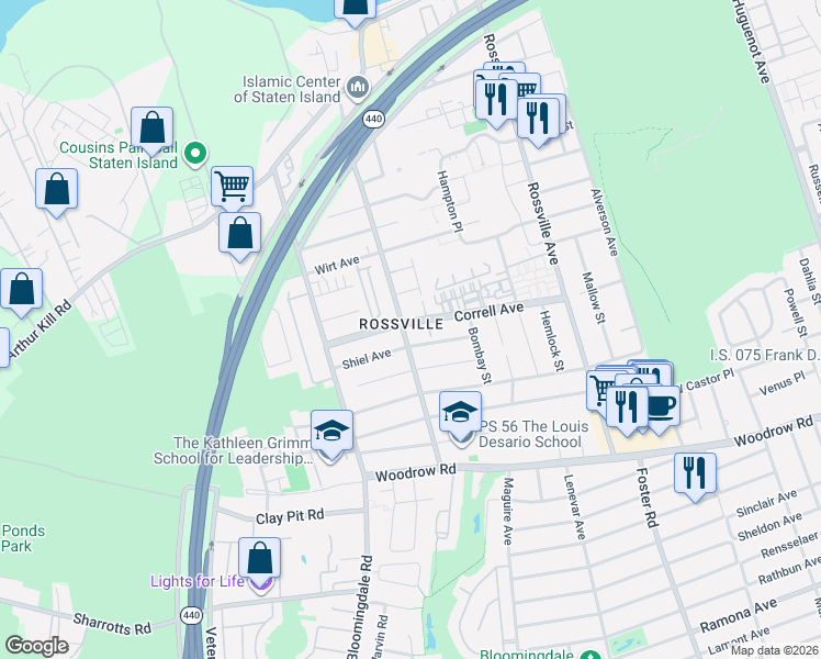 map of restaurants, bars, coffee shops, grocery stores, and more near 81 Shiel Avenue in Staten Island