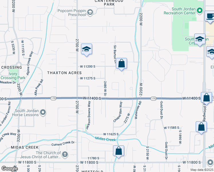 map of restaurants, bars, coffee shops, grocery stores, and more near 11321 South 2480 West in South Jordan