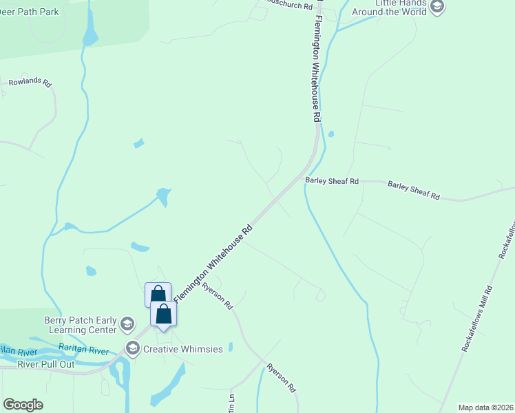 map of restaurants, bars, coffee shops, grocery stores, and more near 1042 County Road 523 in Flemington
