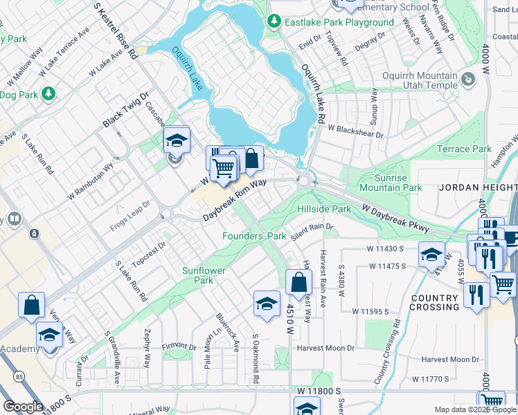 map of restaurants, bars, coffee shops, grocery stores, and more near 11312 Morning Tide Lane in South Jordan