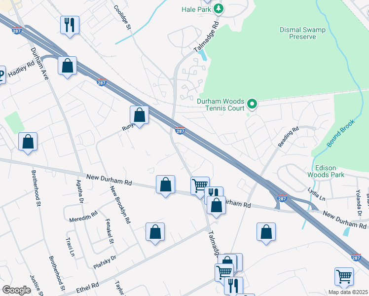 map of restaurants, bars, coffee shops, grocery stores, and more near 3 Waterford Drive in Edison