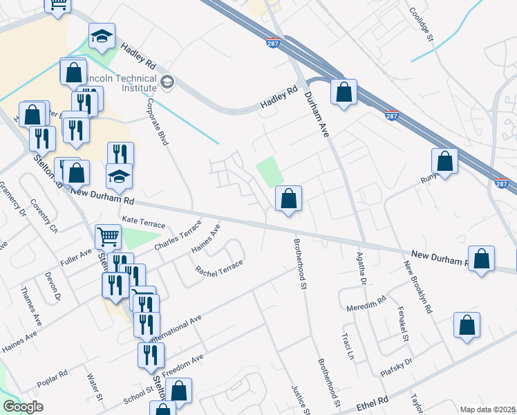 map of restaurants, bars, coffee shops, grocery stores, and more near 100 Coppola Drive in South Plainfield