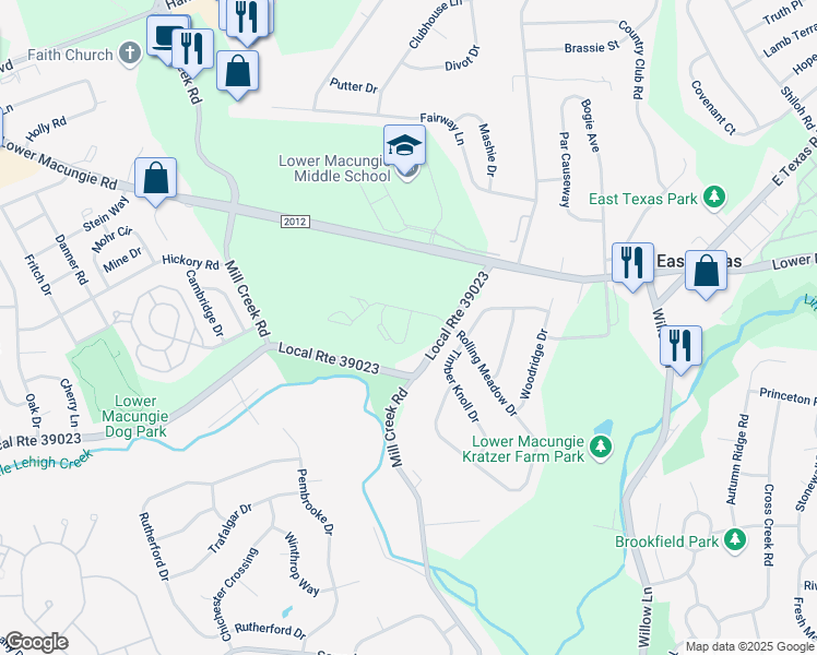 map of restaurants, bars, coffee shops, grocery stores, and more near 1740 Spring Creek Road in Macungie