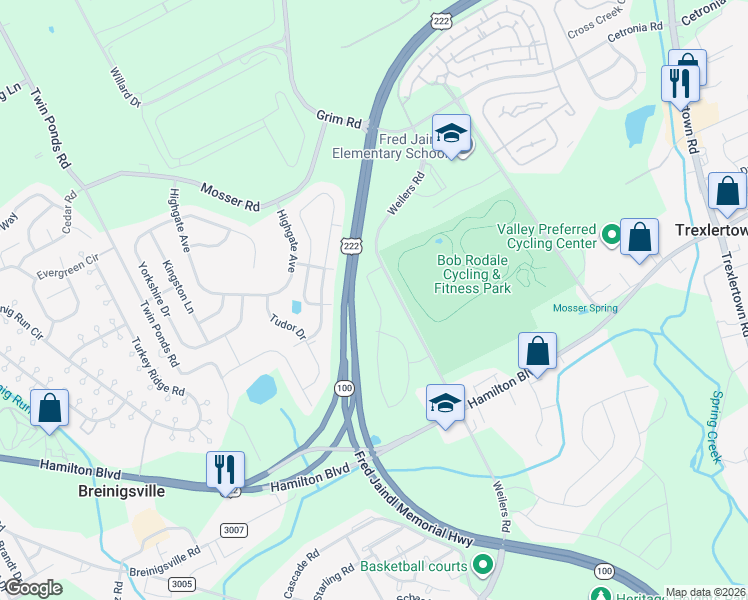 map of restaurants, bars, coffee shops, grocery stores, and more near 1116 Grim Road in Breinigsville