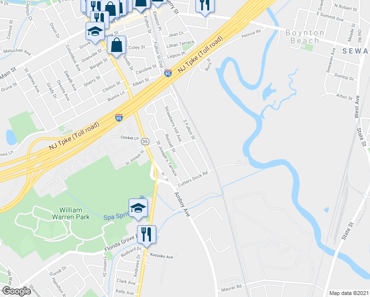 map of restaurants, bars, coffee shops, grocery stores, and more near 116 Strawberry Hill Avenue in Woodbridge Township
