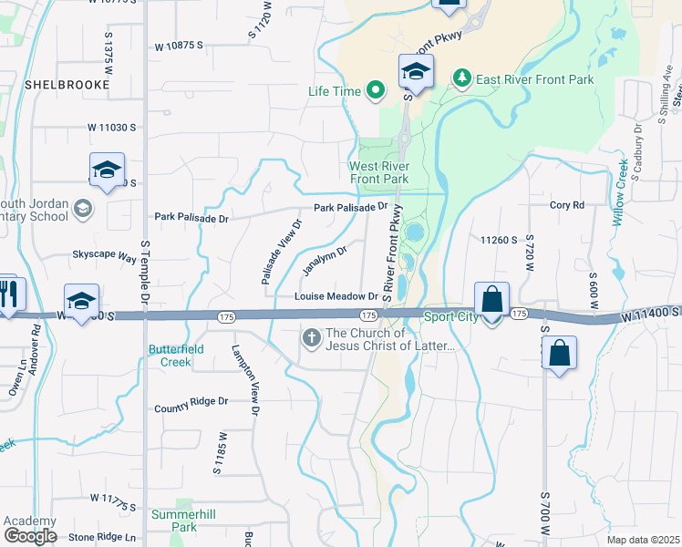 map of restaurants, bars, coffee shops, grocery stores, and more near 11331 Carrie Rim Circle West in South Jordan