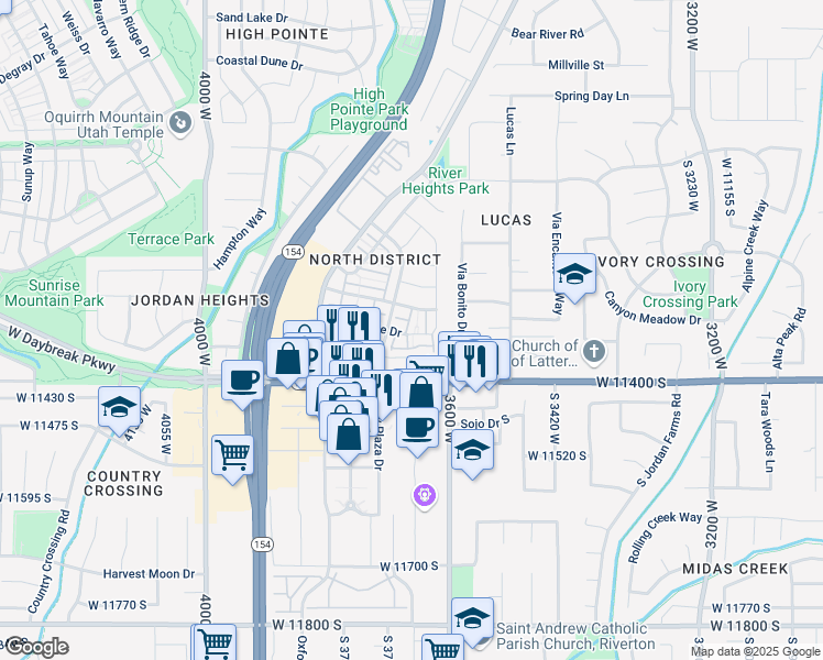 map of restaurants, bars, coffee shops, grocery stores, and more near 3674 Periwinkle Drive in South Jordan
