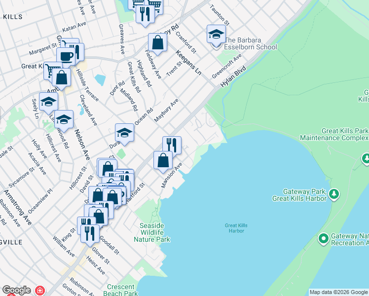 map of restaurants, bars, coffee shops, grocery stores, and more near 125 Mansion Avenue in Staten Island