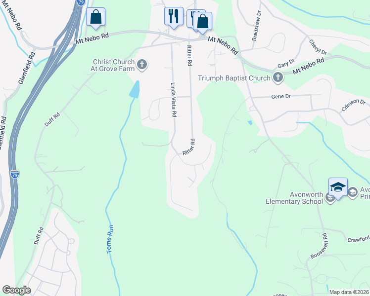 map of restaurants, bars, coffee shops, grocery stores, and more near 303 Ritter Road South in Sewickley