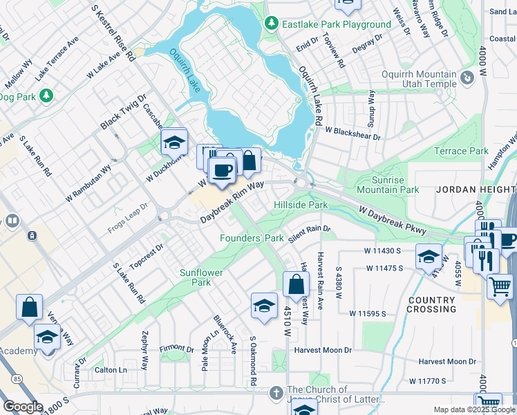 map of restaurants, bars, coffee shops, grocery stores, and more near 11314 Morning Tide Lane in South Jordan
