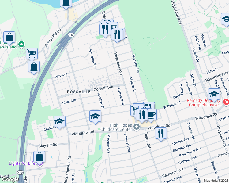map of restaurants, bars, coffee shops, grocery stores, and more near 235 Gervil Street in Staten Island