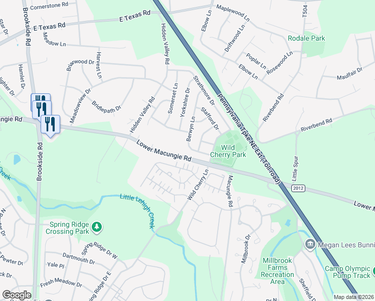 map of restaurants, bars, coffee shops, grocery stores, and more near 4801 Lower Macungie Road in Macungie