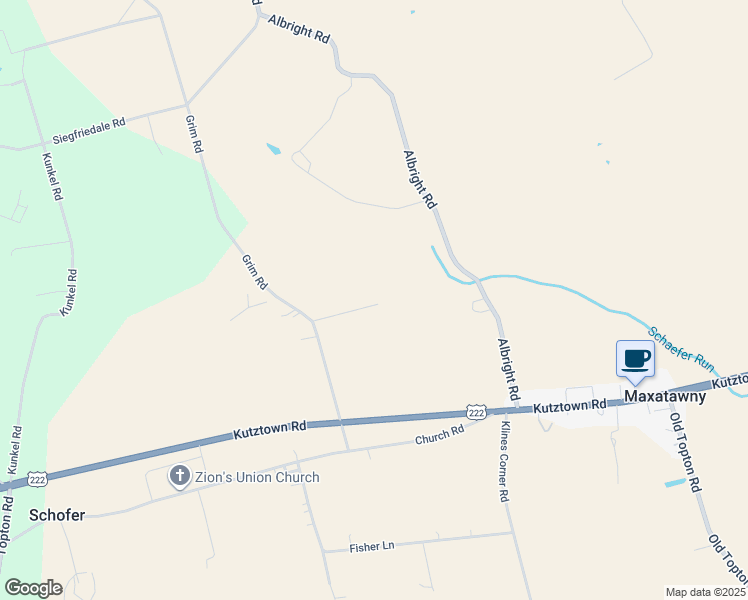 map of restaurants, bars, coffee shops, grocery stores, and more near 877 Grim Road in Kutztown