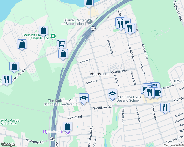 map of restaurants, bars, coffee shops, grocery stores, and more near 434 Winant Avenue in Staten Island