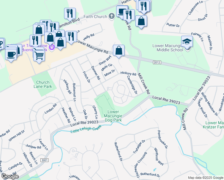 map of restaurants, bars, coffee shops, grocery stores, and more near 6693 Hauser Road in Macungie