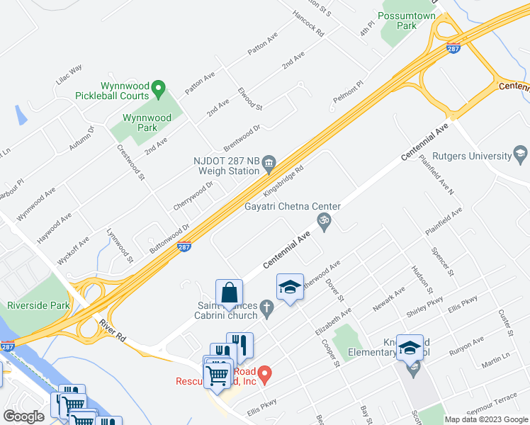 map of restaurants, bars, coffee shops, grocery stores, and more near 40 Kingsbridge Road in Piscataway Township