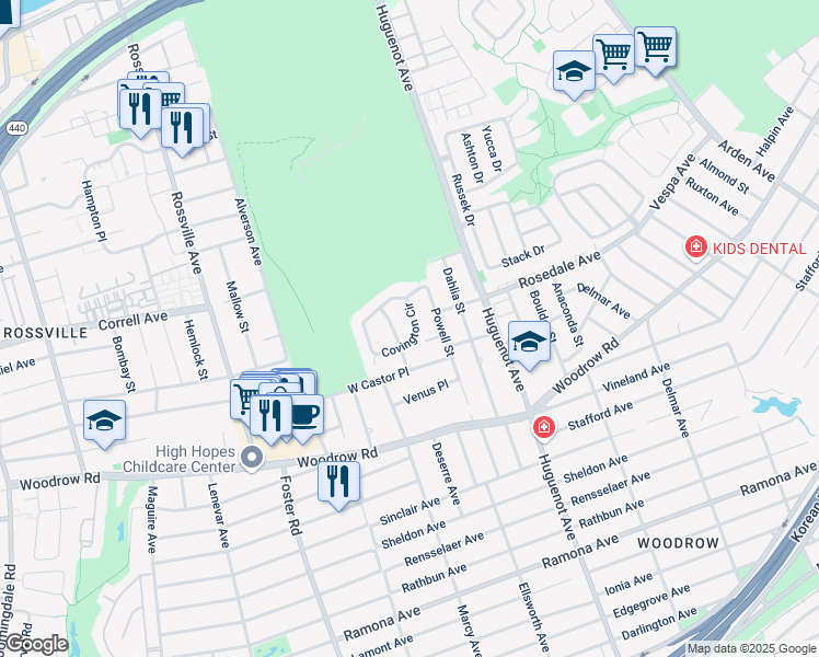 map of restaurants, bars, coffee shops, grocery stores, and more near 164 Covington Circle in Staten Island