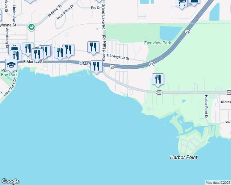 map of restaurants, bars, coffee shops, grocery stores, and more near 1609 East Market Street in Celina