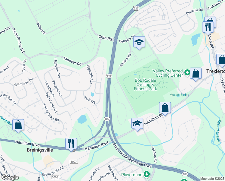 map of restaurants, bars, coffee shops, grocery stores, and more near 1114 Grim Road in Breinigsville