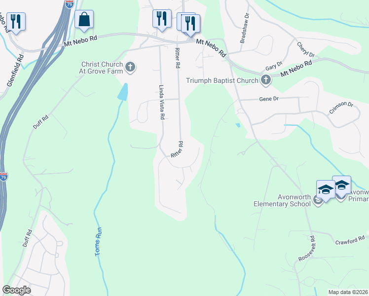 map of restaurants, bars, coffee shops, grocery stores, and more near 235 Ritter Road in Sewickley